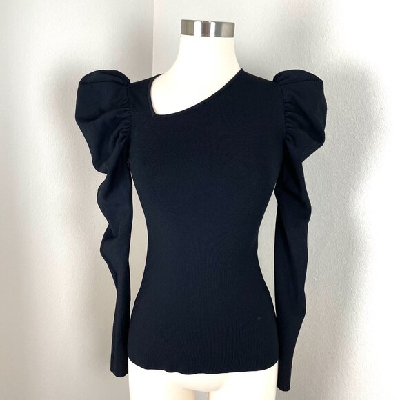 Stella Mccartney Womens 36 Black Puff Shoulder Knit Top Long